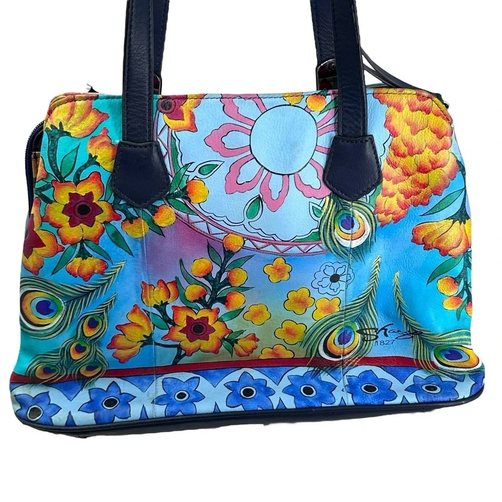 Sharif Hand‎ Painted Genuine Leather Art Deco Handbag & Matching Makeup Pouch